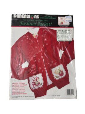 Dimensions Festive Felines Iron-On Transfer Kit Holiday Fashion 1992 Cats Kitten